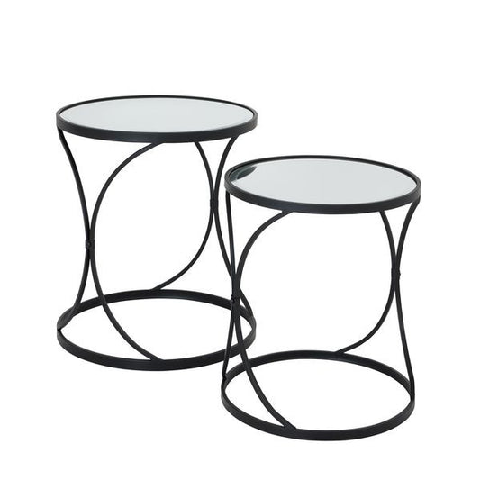 Hill Interiors Concaved Set Of Two Black Mirrored Side Tables