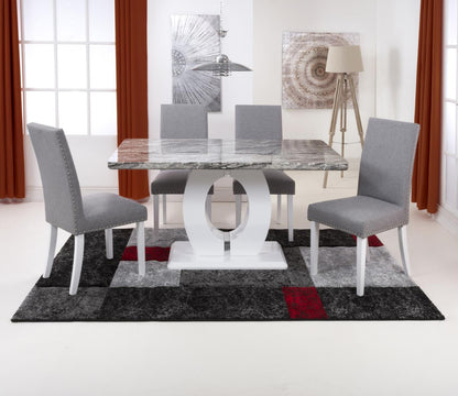 Shankar Neptune Grey Marble Effect 150cm Rectangle Table with 4 Randall Silver Grey Dining Set