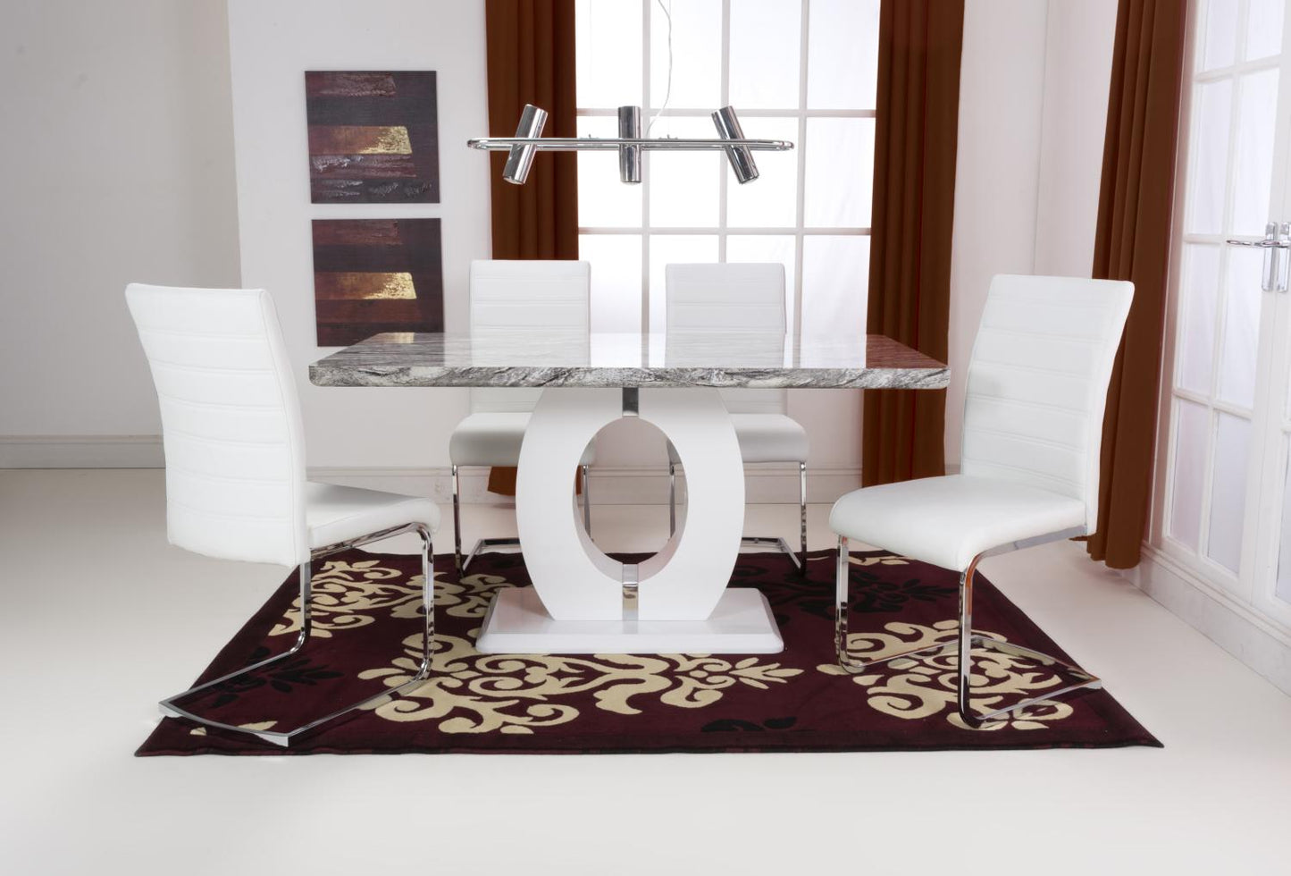 Shankar Neptune Rectangle Medium Table & 4 Callisto White Dining Set