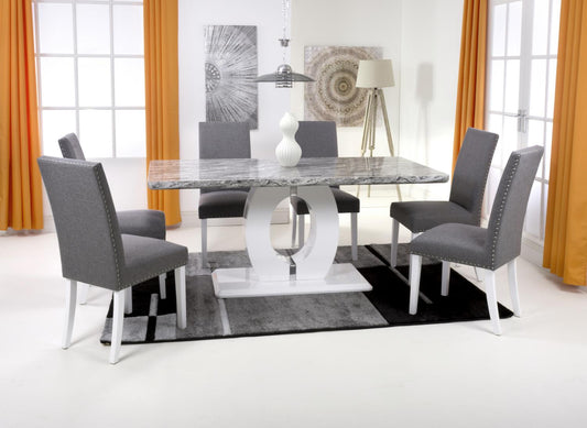 Shankar Neptune Large Dining Table With 6 Randall Steel Grey Dining Set