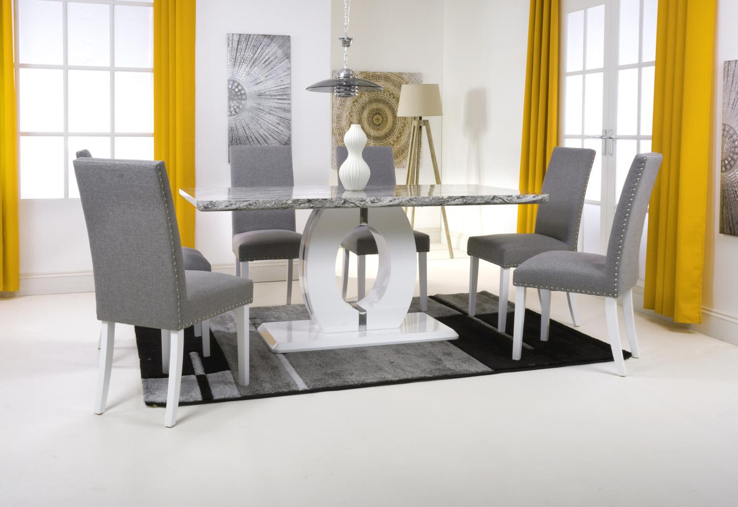 Shankar Neptune Large Dining Table With 6 Randall Silver Grey Dining Set