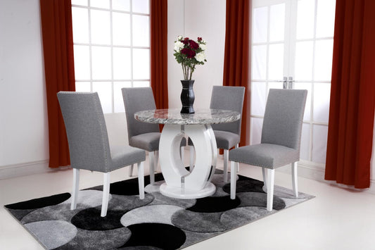 Shankar Neptune Grey Marble Effect 100cm Round Table with 4 Randall Silver Grey Dining Set