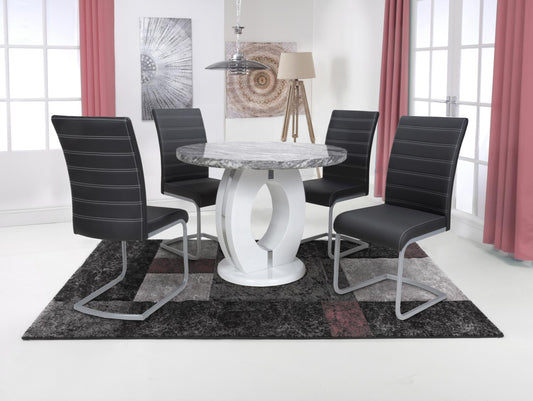 Shankar Neptune Round Dining Table With 4 Callisto Grey Dining Set