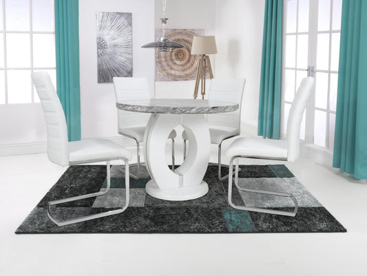 Shankar Neptune Round Dining Table With 4 Callisto White Dining Set