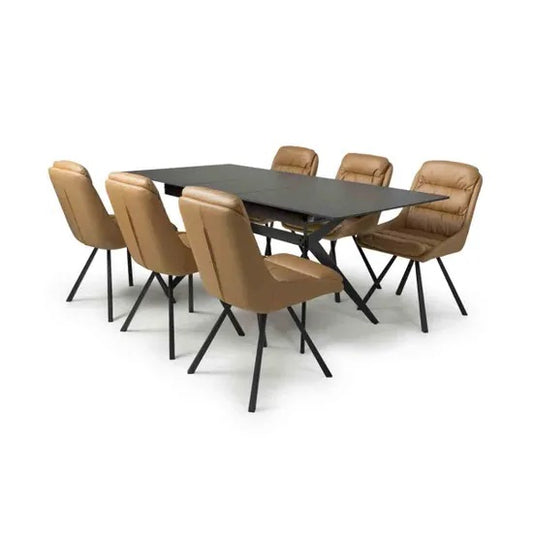 Shankar Timor Black Marble Effect 180cm Extending Dining Table with 6 Arnhem Tan Dining Set