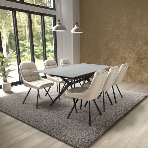 Shankar Timor Grey Marble Effect 180cm Extending Dining Table with 6 Arnhem Cream Dining Set