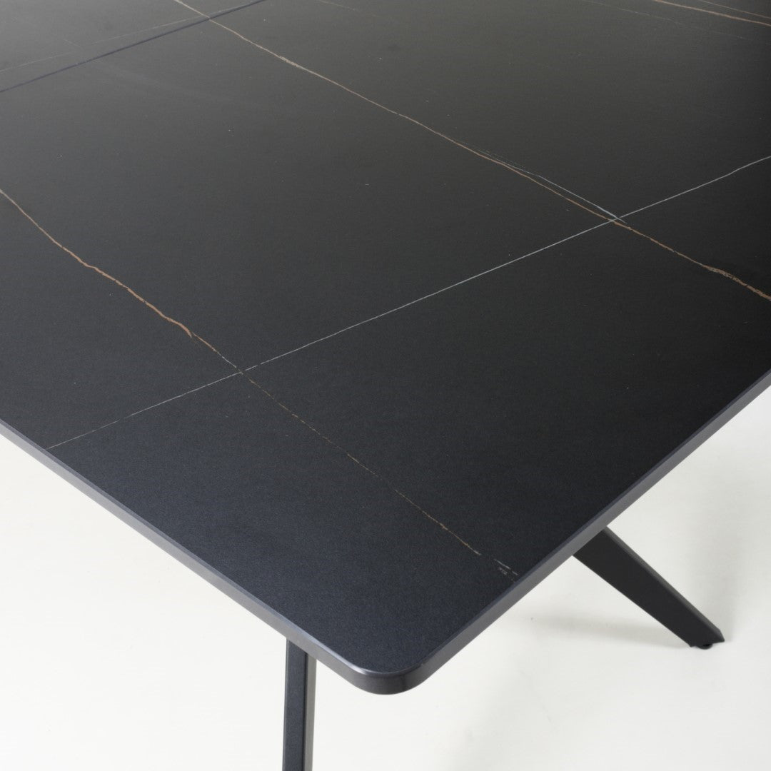 Shankar Timor 180Cm Extending Black Sintered Stone Effect Dining Table