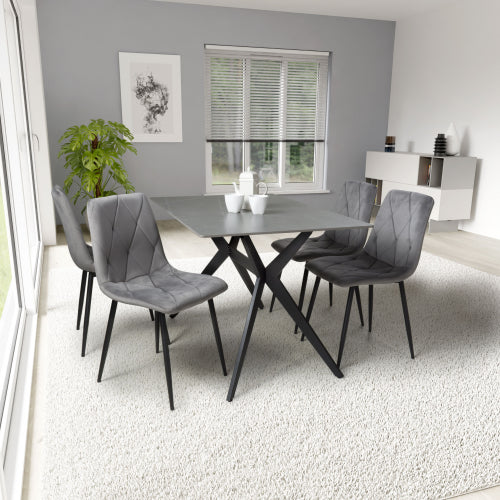 Shankar Timor Grey Marble Effect 120cm Dining Table with 4 Vernon Grey Dining Set