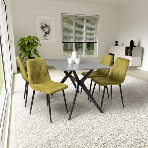 Shankar Timor Grey Marble Effect 120cm Dining Table with 4 Vernon Yellow Dining Set