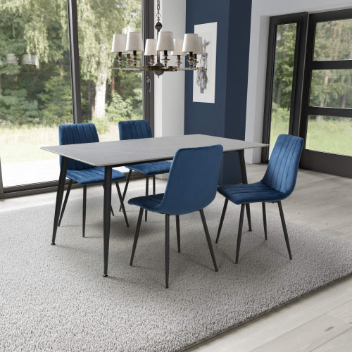 Shankar Monaco Grey Ceramic 160cm Dining Table with 4 Lisbon Blue Dining Set