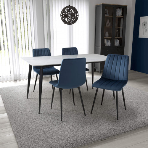 Shankar Monaco White Ceramic 160cm Dining Table with 4 Lisbon Blue Dining Set