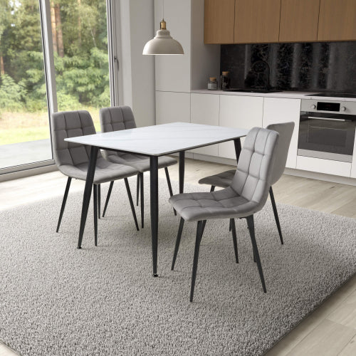 Shankar Monaco White Ceramic 120cm Dining Table with 4 Madison Grey Dining Set