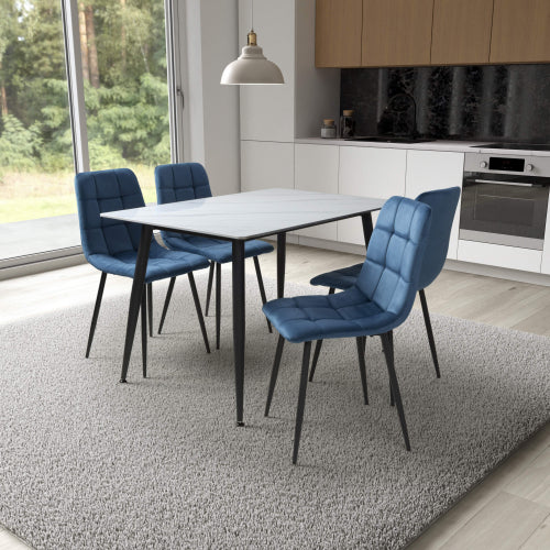 Shankar Monaco White Ceramic 120cm Dining Table with 4 Madison Blue Dining Set