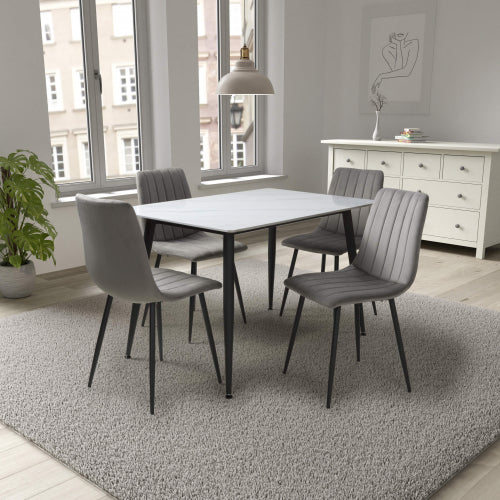 Shankar Monaco White Ceramic 120cm Dining Table with 4 Lisbon Grey Dining Set