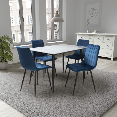 Shankar Monaco White Ceramic 120cm Dining Table with 4 Lisbon Blue Dining Set