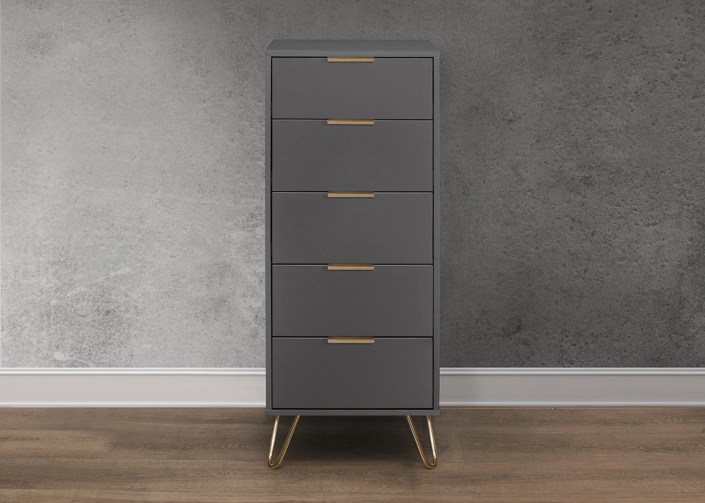 Birlea Arlo Grey Narrow 5 Drawer Chest