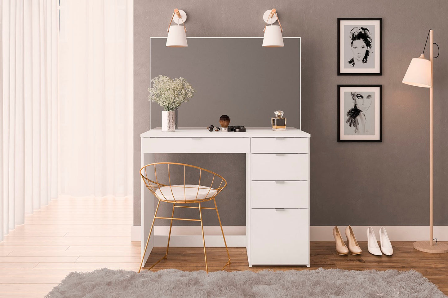 Birlea Ava White 5 Drawer Dressing Table