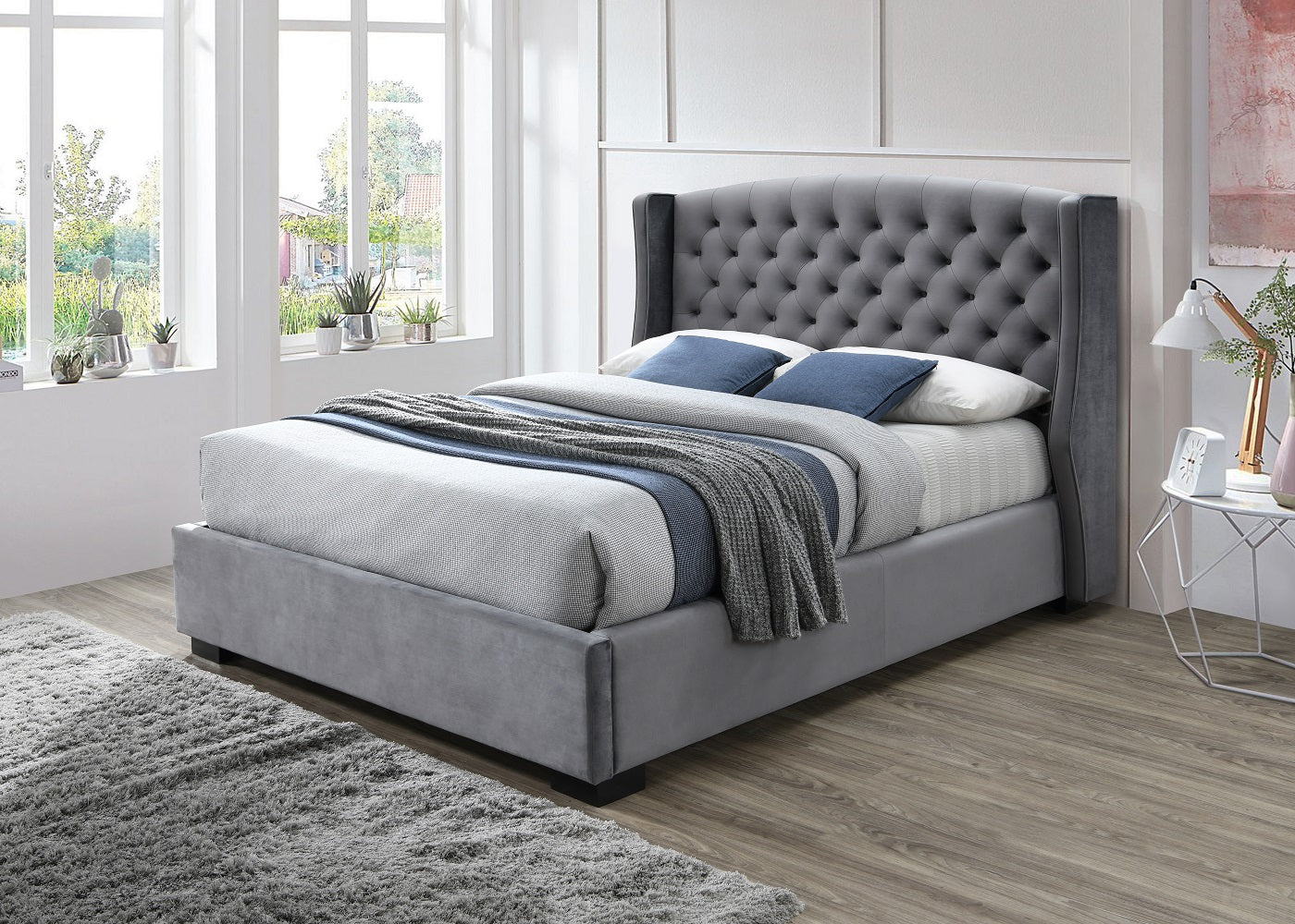 Sareer Ambassador 4ft6 Double Dark Grey Velvet Bed Frame