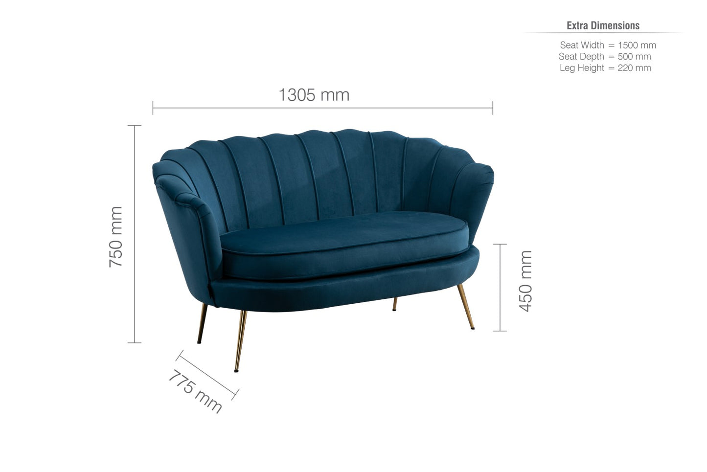 Birlea Ariel Blue 2 Seater Fabric Sofa