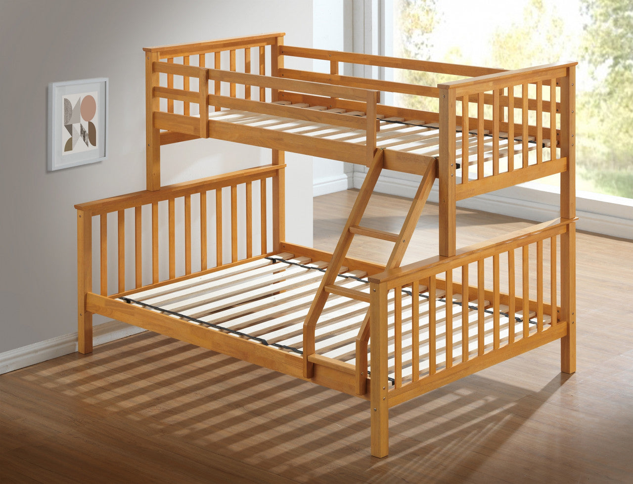 Artisan Beech Three Sleeper Wooden Bunk Bed