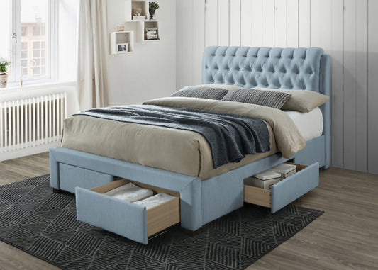 Artisan 4ft6 Double Blue 4 Drawers Fabric Bed