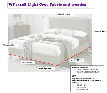 Artisan 5ft Kingsize Light Grey Fabric & Wooden Bed