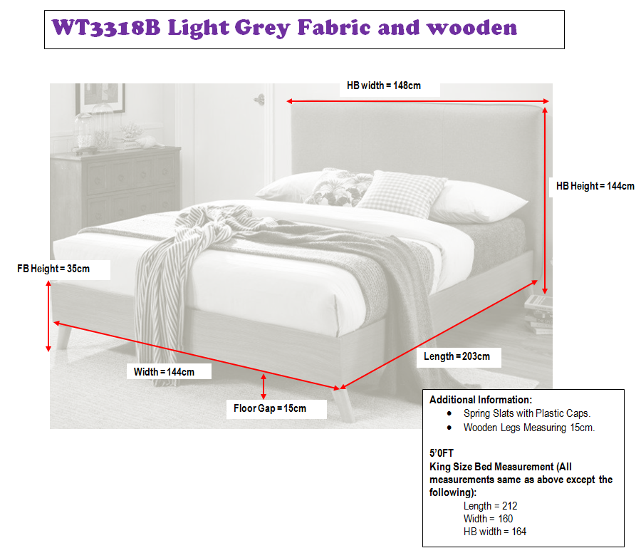 Artisan 4ft6 Double Light Grey Fabric & Wooden Bed