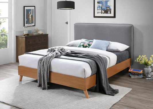 Artisan 4ft6 Double Light Grey Fabric & Wooden Bed