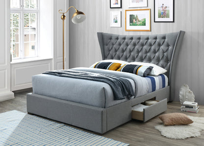 Artisan 5ft Kingsize Light Grey Fabric Bed With 2 Drawers
