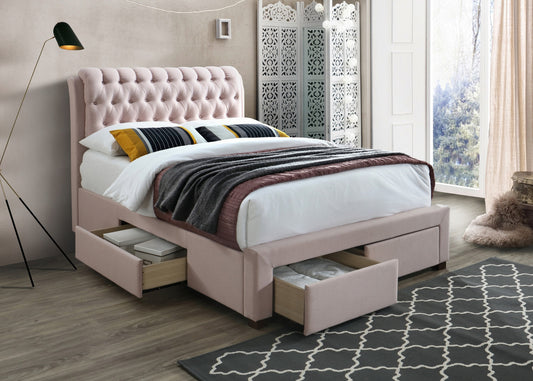 Artisan 4ft6 Double Pink 4 Drawers Fabric Bed