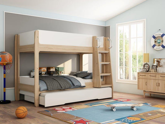 Artisan Trio White & Oak Bunk Bed With Trundle