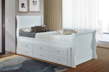 buy  White Captain Storage Bed Frame with Pull-Out Guest Trundle