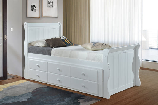 buy  White Captain Storage Bed Frame with Pull-Out Guest Trundle