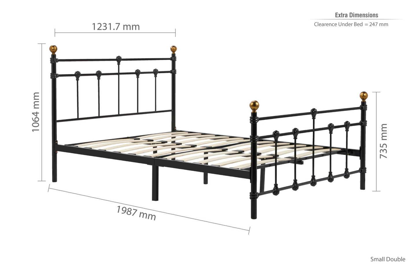 Birlea Atlas 4ft Small Double Black Metal Bed Frame