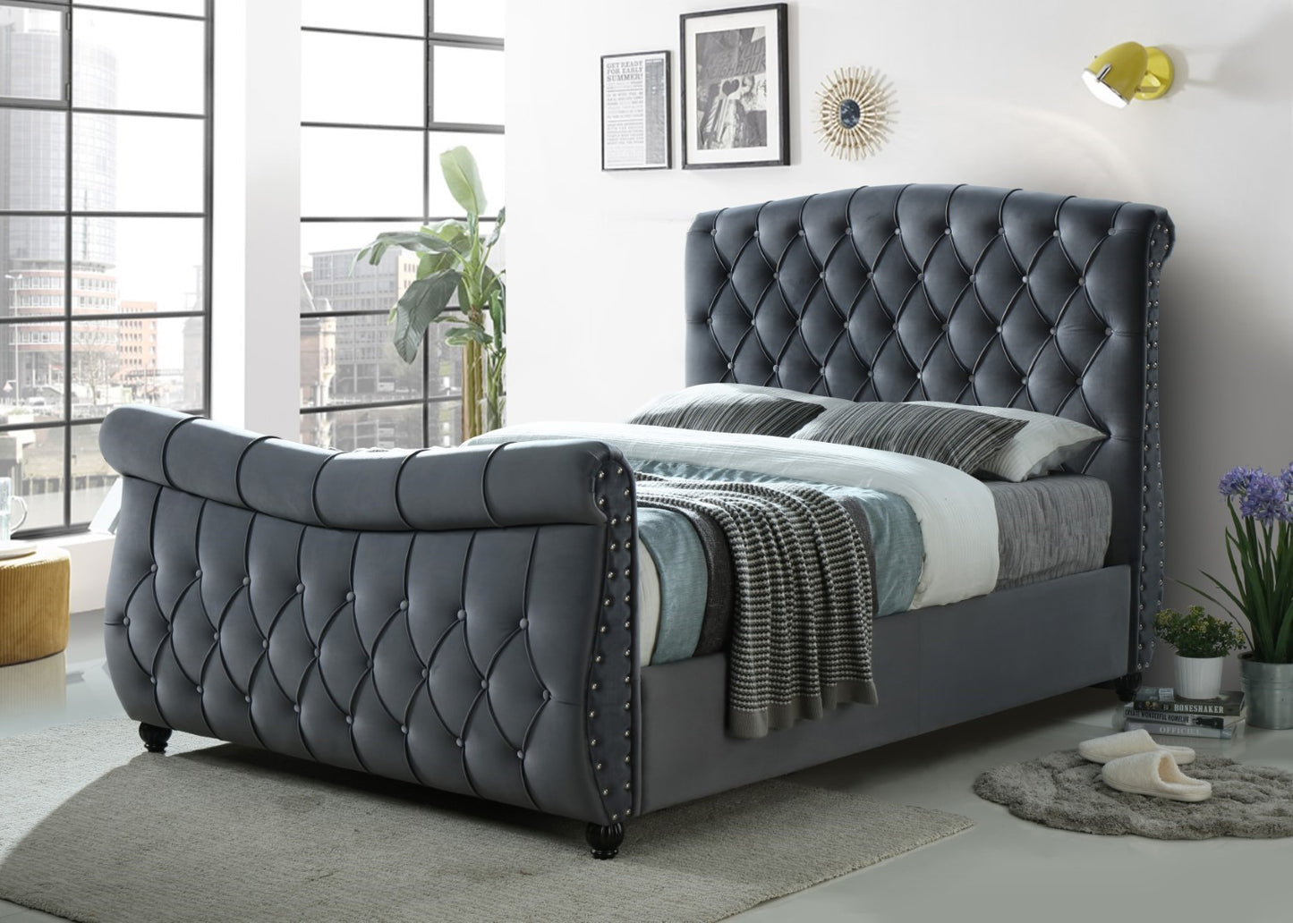 Sareer Richmond 4ft6 Double Dark Grey Side Lift Ottoman Bed Frame