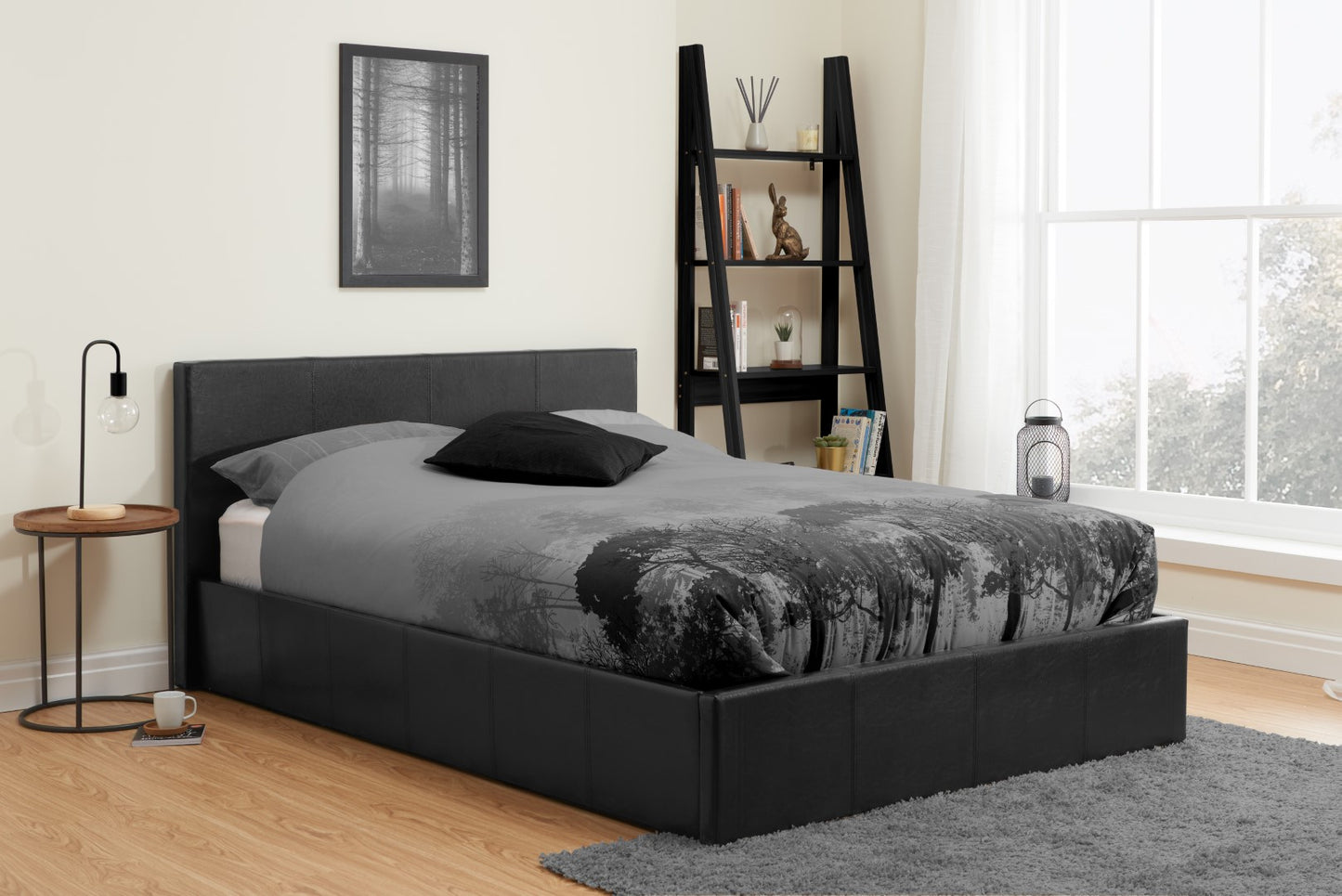 Birlea Berlin 5ft Kingsize Black Faux Leather Ottoman Bed Frame