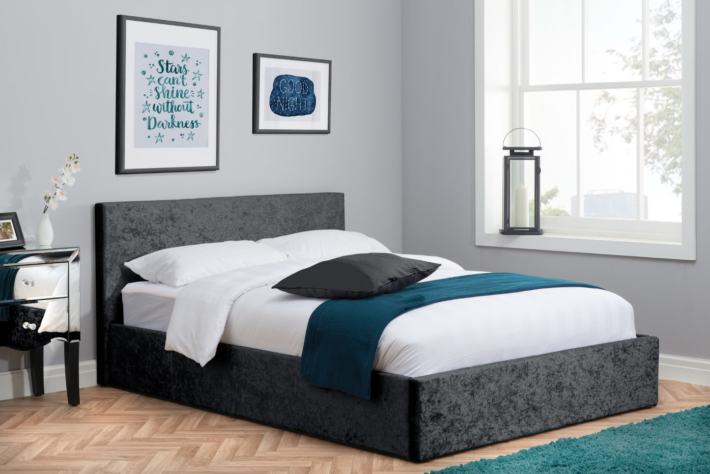 Birlea Berlin 4ft Small Double Black Crushed Velvet Ottoman Bed