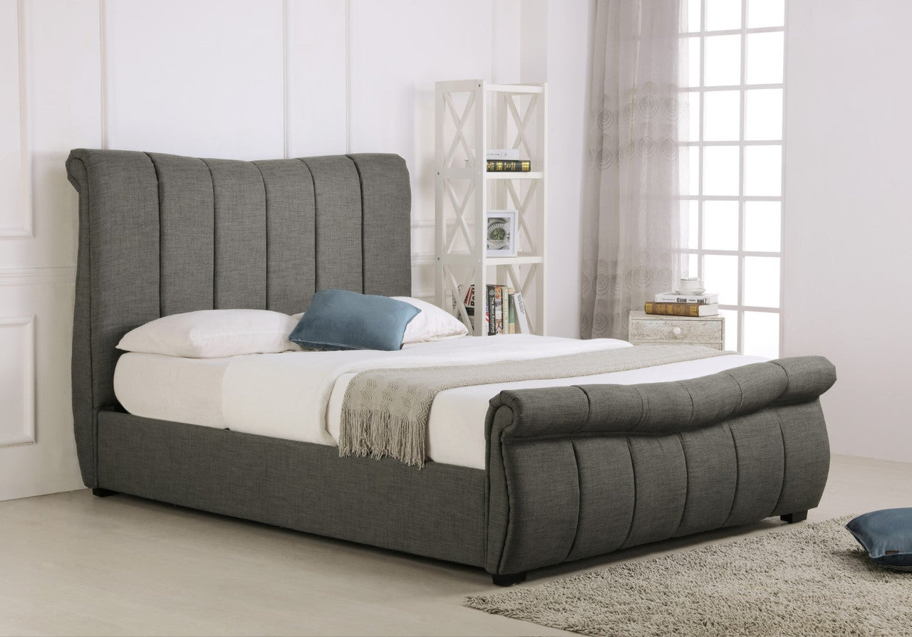 Emporia Bosworth 5ft Kingsize Grey Linen Fabric Ottoman Sleigh Bed