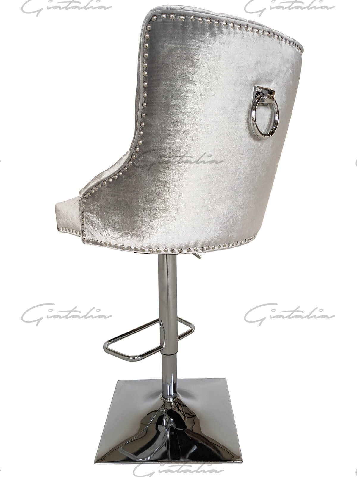 Giatalia Knightsbridge Shimmer Grey French Velvet Barstool Plain Back & Round Knocker