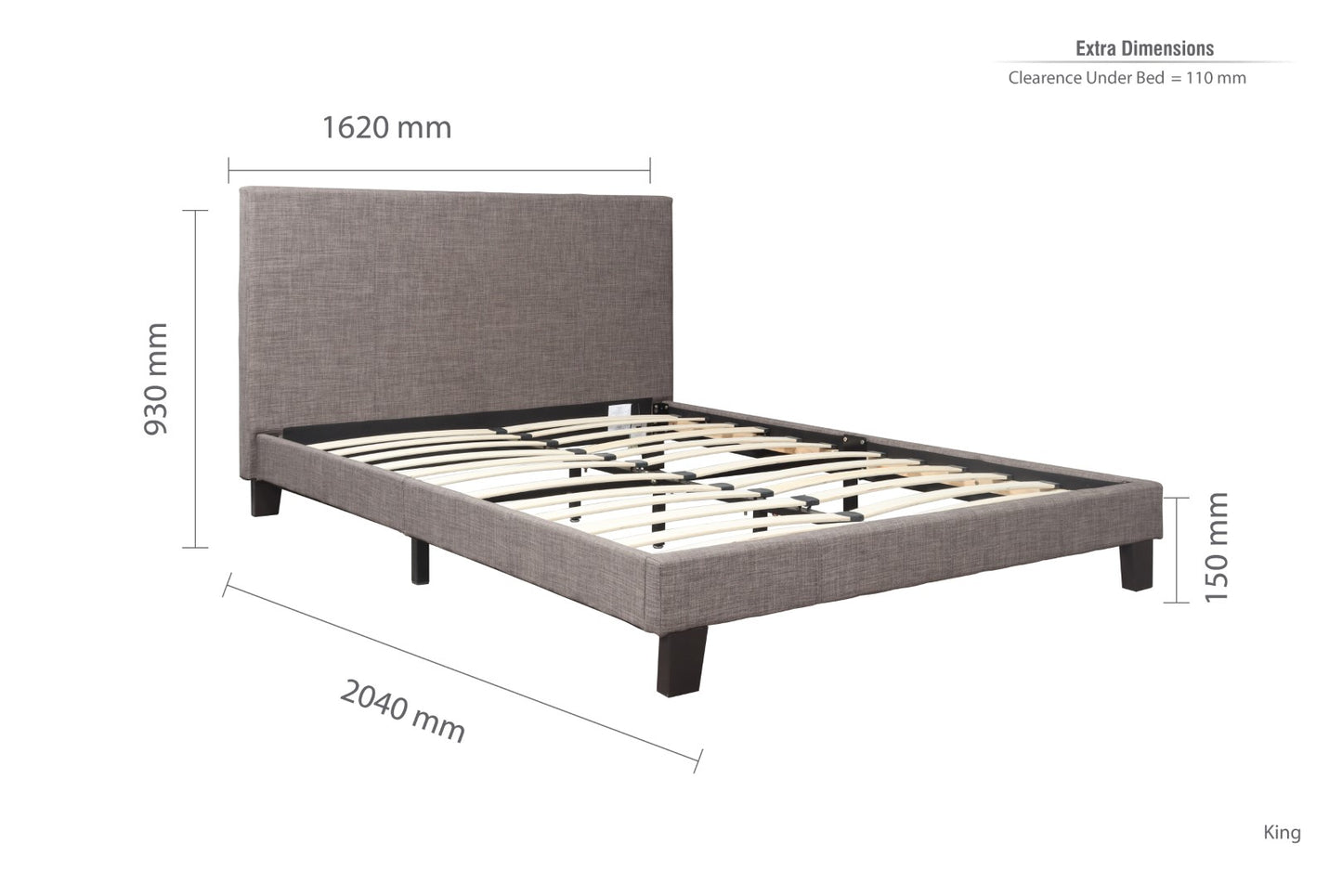 Birlea Berlin 5ft Kingsize Grey Fabric Bed Frame