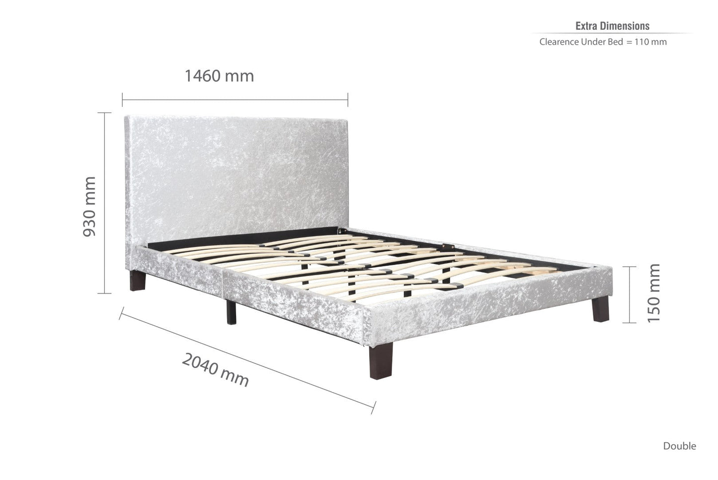 Birlea Berlin 4ft6 Double Steel Grey Crushed Velvet Bed Frame