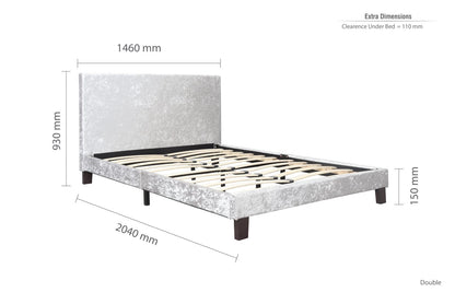 Birlea Berlin 4ft6 Double Steel Grey Crushed Velvet Bed Frame