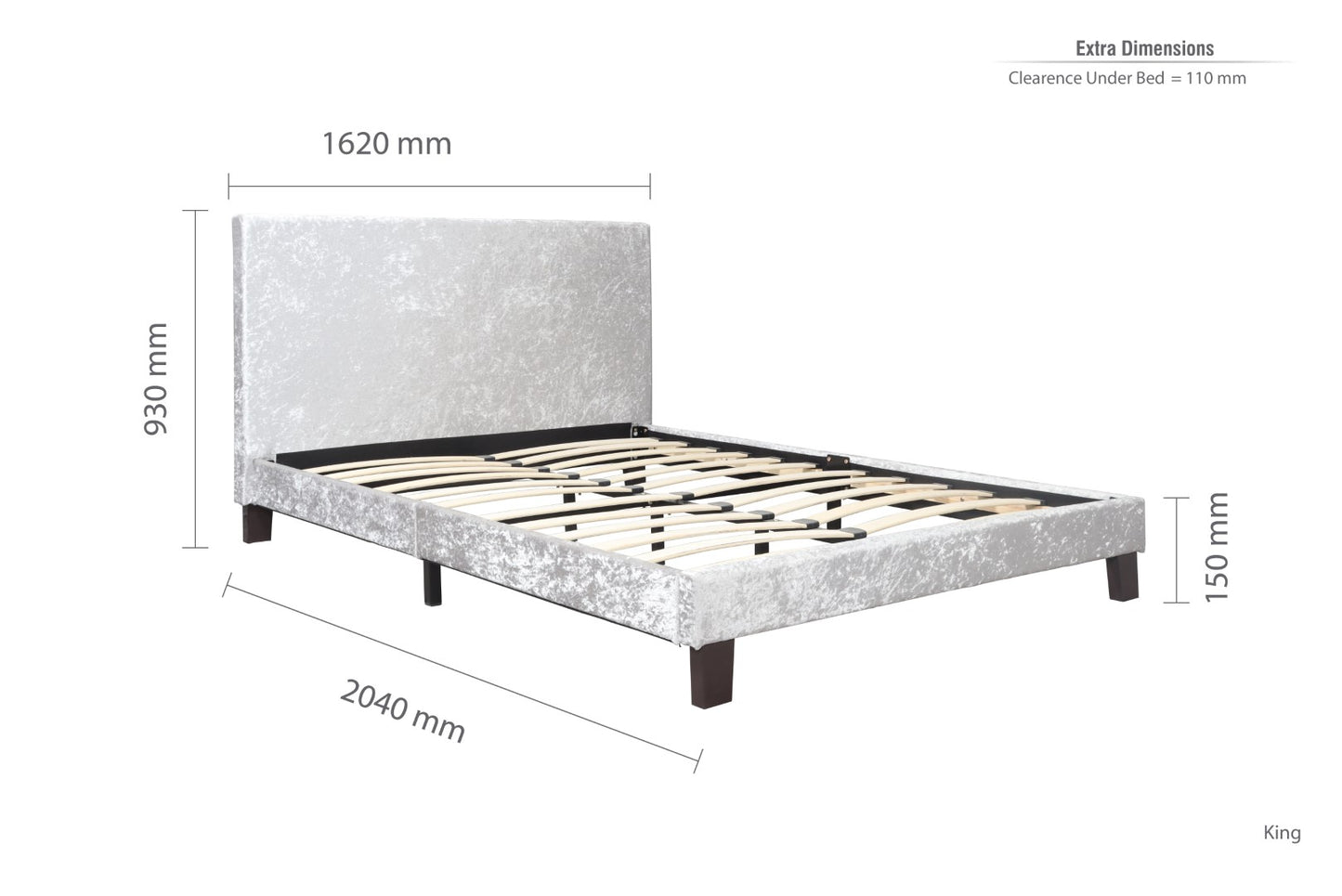 Birlea Berlin 5ft Kingsize Steel Grey Crushed Velvet Bed Frame