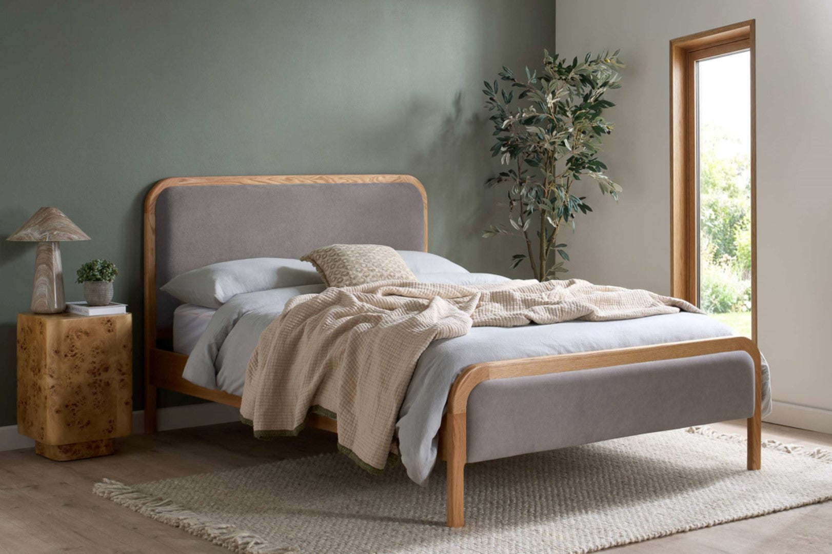 Birlea Amaya 4ft6 Double Grey Fabric Oak Bed
