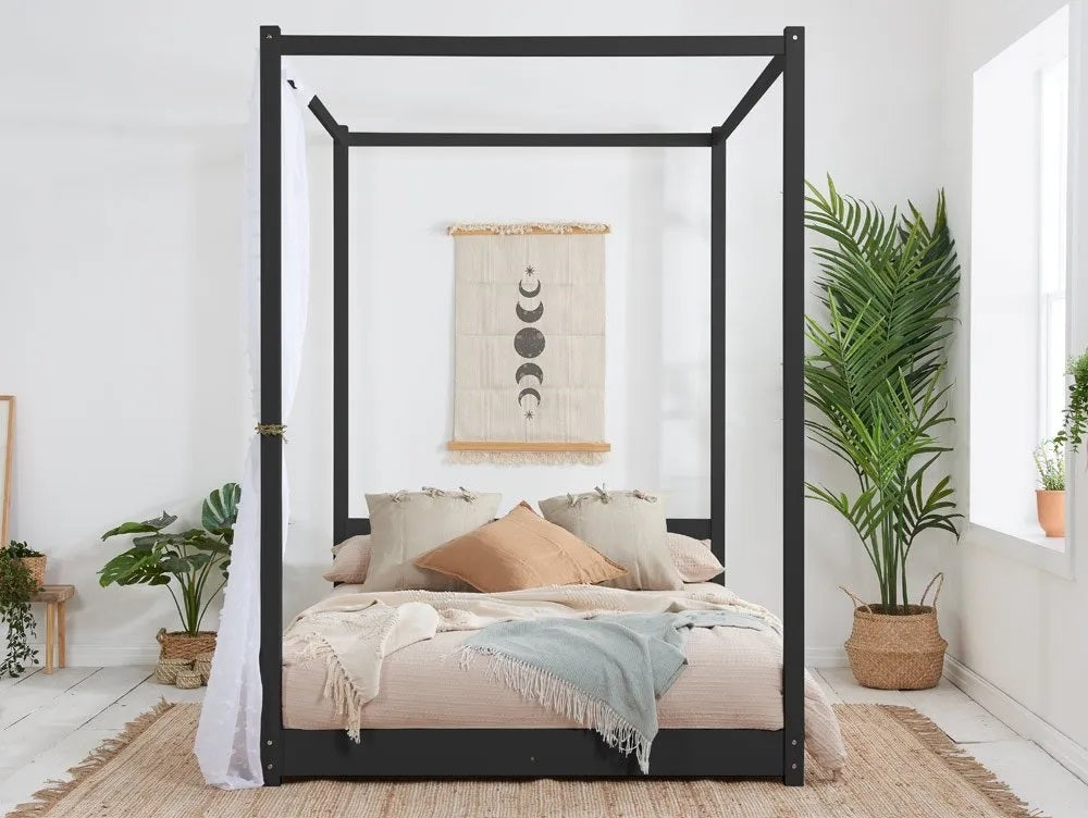 Birlea Darwin 4ft6 Double Black Four Poster Pine Bed Frame