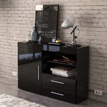 Birlea Edgeware Black 1 Door 2 Drawer Sideboard