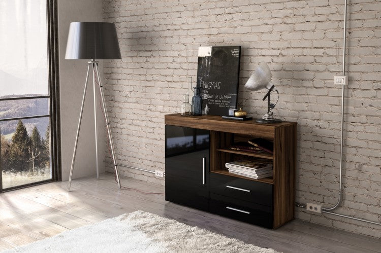 Birlea Edgeware Walnut & Black 1 Door 2 Drawer Sideboard