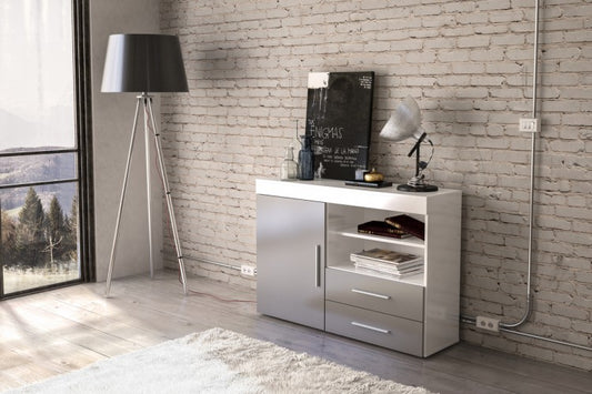 Birlea Edgeware White & Grey 1 Door 2 Drawer Sideboard