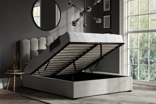 Emporia Bradgate 5ft Kingsize Light Grey Velvet Ottoman Bed Frame