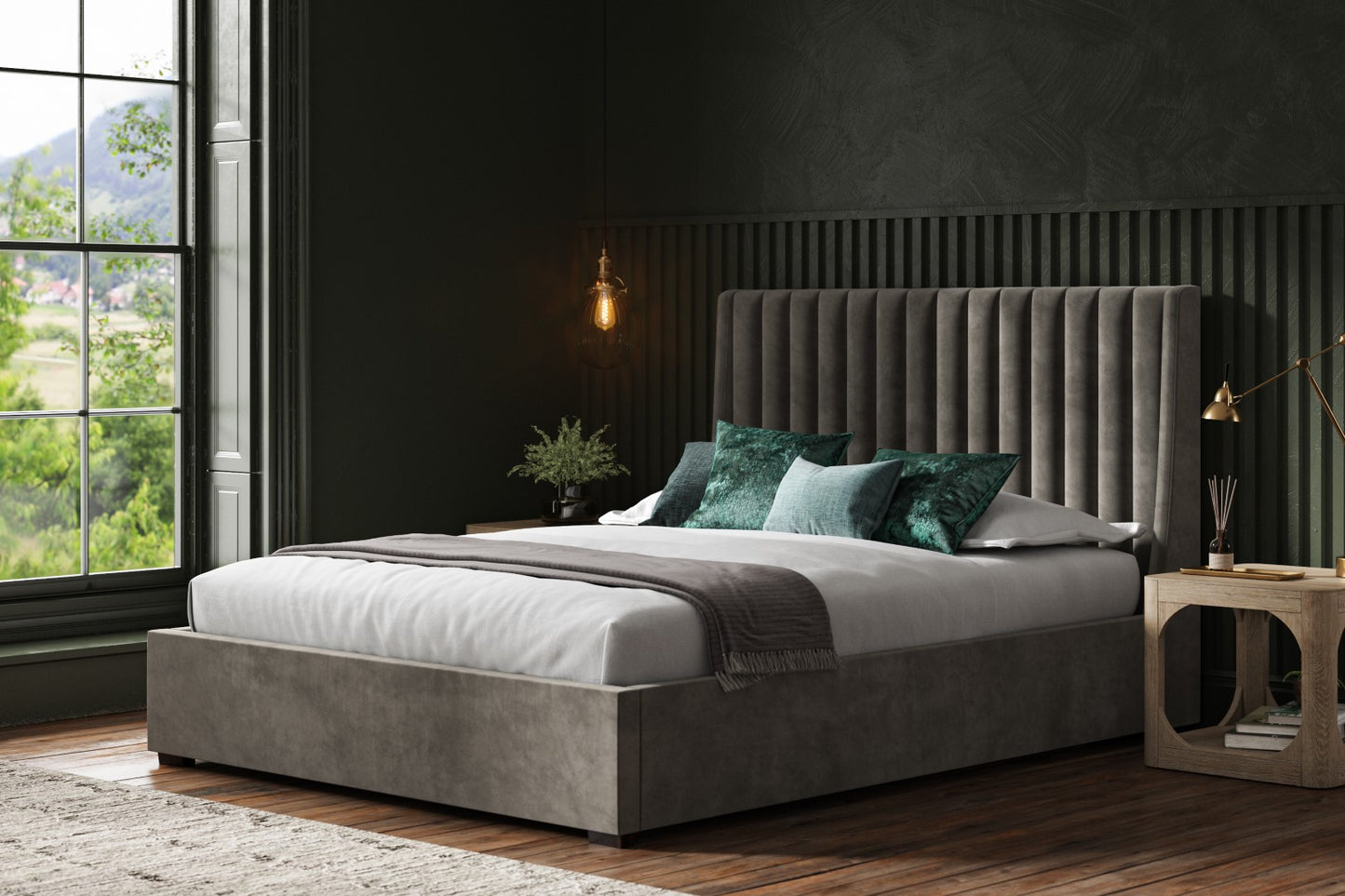 Emporia Bramcote 4ft6 Double Mid Grey Velvet Ottoman Bed Frame